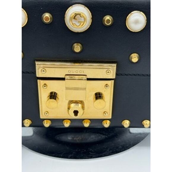 Gucci Calfskin Studded Small Padlock Pearl Shoulder Bag*Black*COA - Picture 2 of 15